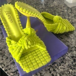 Liliana Green Glossy Woven Heels
